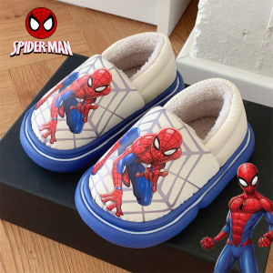 รองเท้าแตะผ้าฝ้ายเด็กสไปเดอร์แมนของแท้เส้นเล็กรองเท้าผ้าฝ้ายหุ้มส้นกันน้ำกันหนาวใส่ช่วงฤดูหนาวสำหรับเด็กชายวัย5-12ขวบ