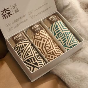 Mens Cotton Underwear Geometric Print Loose Fit Breathable mid Waist Boxer Shorts Comfortable And Airy Large Size Briefs