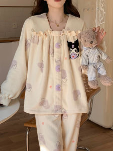 Thick Coral Fleece Pajamas Womens Winter Home Clothes Set Cartoon Kurokos Uniform Long Sleeve Long Pants Comfortable Sleepwear