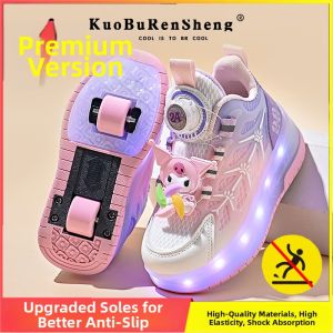 KUOBURENSHENG | Cartoon Style Double-Wheeled Roller Shoes With Ventilation Light Emitting Adjustable