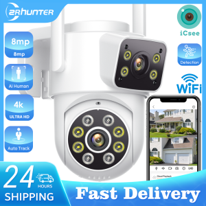 8MP 4K Outdoors Wifi Camera Dual Lens Security PTZ IP Camera 5X Digital Zoom Lens Human IP66 Waterproof Auto Detect Tracking Cam