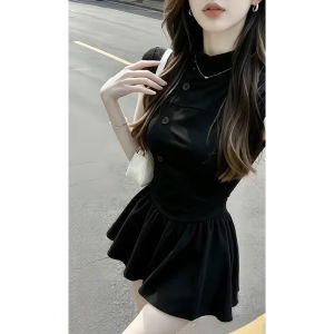 SENWA | Audrey Hepburn Style French Black Short Sleeve Summer New Dress Waist Cinching A-Line