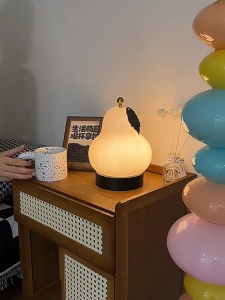 Glass French Cream Pear Desk Lamp Charging Bedroom Bedlight Warm Atmosphere Light
