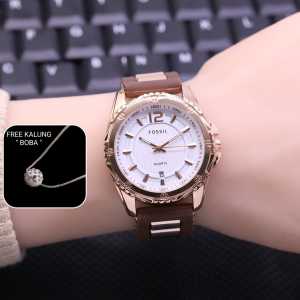 Jam Tangan Wanita Karet Rubber & Kalung Boba Mewah Fashion