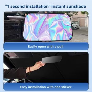 MONLEYTA | Car Sunshade Windshield Laser Heat Insulation Board Cover Retractable Installation For Front Windshield Sun Protection