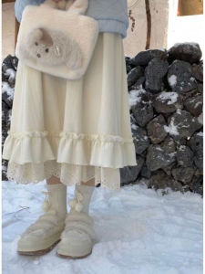 กระโปรงจีบเอวสูงสไตล์หวาน กระโปรงทรงเอยาวปานกลาง ผ้าโพลีเอสเตอร์ผสมคอตตอน สำหรับผู้หญิงวัย 18-24 ปี ฤดูใบไม้ร่วง 2025