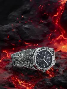 Forsining | Forsining Retro Engraved Automatic Mechanical Watch for Men Business Calendar Design Stainless Steel Strap Casual Wristwatches