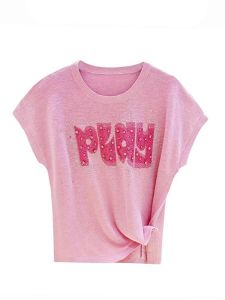 Shalldoer | Korean Design Graffiti Letter Short Sleeve Slim Fit T-Shirt Women Summer New Style Versatile Casual Round Neck Top