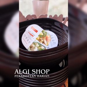 12Pcs Paket ramen hitam (Gratis sendok) isi 6piring bulat 6mangkuk kotak bebas BPA