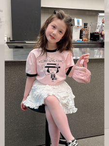 Pure Cotton Short Sleeve Midi Dress Childrens Fashionable T-shirt Girls Clothing Spring Summer New Arrival Korean Style