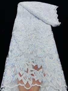 White African Mesh Sequins Lace Fabric 5Yards High Quality Nigerian French Milk Silk Lace Fabric for Wedding Dress Sew