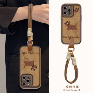 Apple 16 15 14Plus 13 12 11ProMax XR Silicone Phone Case with Lanyard Female Style Full Cover Doggies Anti-Fall Cute Design