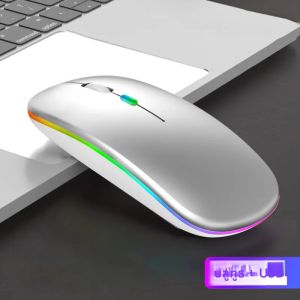 เมาส์ไร้สายบลูทูธสำหรับเล่นเกมเมาส์แล็ปท็อปแบบชาร์จไฟได้พร้อมไฟ LED USB 2.4G เมาส์ออปติคอลโหมดคู่ที่รองรับบลูทูธ