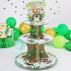 3 Tier Animal Cupcake Stand Holder for Jungle Safari Birthday Party Decorations