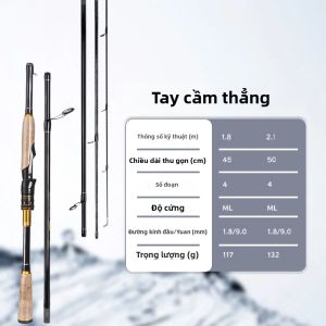 DEUKIO | Cần Câu Cá Bằng Sợi Carbon DEUKIO 1.8/2.1m Cần Câu Tay Quay Di Động Câu Biển Sông Hồ Có Tay Cầm Bằng Gỗ Bần - 4/5 Khúc