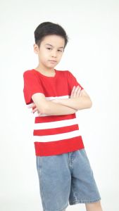 Forest Kids Boys Short Sleeve Striped Soft Knit Top | Baju Budak Lelaki - FK20223