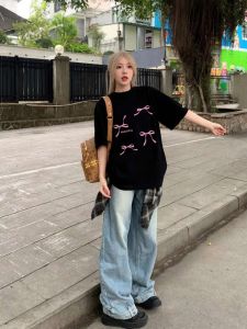 plus Size Black Short Sleeve T-Shirt Womens Loose Fit round Neck Cotton Half Sleeve Base Shirt Summer Commute Korean Style