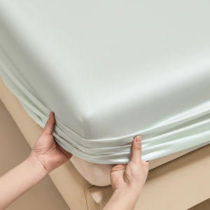 1pc Light Green Fitted Sheet US King Queen Size Deep Pocket 40cm Height Mattress Cover Lyocell Fiber Hot Sleeper Home Bedding