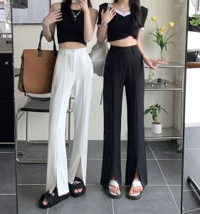 Spring Summer New High Waist Drapey Suit Wide Leg Pants Womens Miniature Flared Pants Short Stature White Wide Leg Trousers