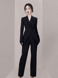 ชุดสูทสีดำ แฟชั่น ฤดูใบไม้ร่วง/ฤดูหนาว 2025 ดีไซน์ไม่สมมาตร ชุดราตรี ผู้ดำเนินรายการ ชุดราตรี ชุดสูทสีดำ แฟชั่น
