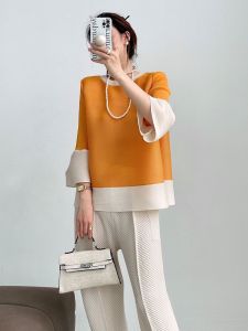 Nova quality⭐One person one pleat ⭐ summer new temperament Basic Versatile Miyake Solid loose nine point pant for women