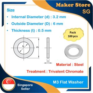 Steel Flat Washer M3 (Pack : 100 pcs)
