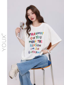 YOUXIANG | Áo Thun Dễ Thương Cổ Tròn Tay Ngắn Rainbow Emotion