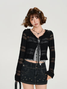 Áo Cardigan Cổ Điển Viền Ren