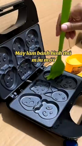 Máy làm bánh khuôn 6 hình động vật máy nướng bánh hình thú chống dính làm bữa sáng cho bé hình thù dễ thương tiện lợi