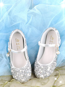 MENGBEIHUAN | Flat Princess Shoes for Girls Trendy Sparkly Silver