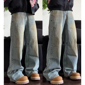 Quần Jeans Ống Thẳng Rộng Phong Cách Mỹ Quần Jeans Nam Nữ Thời Trang Mùa Thu Quần Thường Ngày Màu Trơn Quần Dài