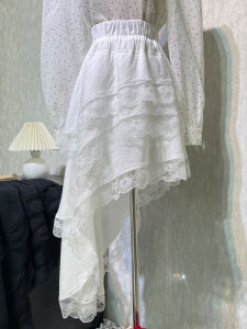 French Lace Trimmed Asymmetrical Half Skirt Ballet Style High Waist A-Line Slimming Summer New Womens Cake Skirt