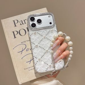 EOENKK | Sweet Bow Shell Pattern Phone Case For iPhone 11 12 13 14 15 16 17 Pro Max Plus Diamond Lens Frame Phone Case with Wrist Strap