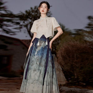 New Chinese Style Calligraphy Hanfu Set: Women's Office Wear & Small Size Modified Daily Skirt