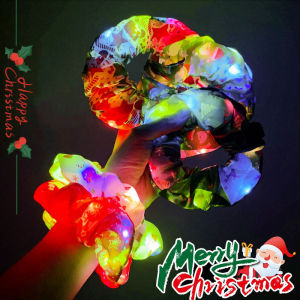 【♡Lovely girls house♡】5Pcs เชือกผูกผมต้นคริสต์มาสไฟ LED สำหรับยางรัดผมคริสต์มาสสุขสันต์วันปีใหม่ตกแต่งชุดคอสเพลย์ผู้หญิง