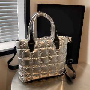 Quilted Padded Tote Bag Nylon Solid Color Satchel Puffer Crossbody Bag Women Shoulder Bags Ladies Large Capacity Handbag
