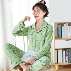 MiiOW | Pure Cotton Sleepwear Womens Spring Autumn Long Sleeve Home Clothes Set Sweet Style Casual Loose Fit Printed Pattern