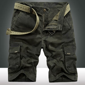 Summer Casual Cotton Camouflage Mens Shorts Workwear Utility Pockets Beach Pants Loose Fit Straight Leg Military Green