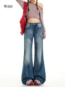 Retro American Low Waist Bell Bottom Jeans Womens Heavy Duty Long Pants Bamboo Design Sensation Slimming Effect Denim Skinnies