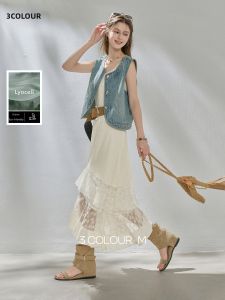 3COLOUR·S | Lace Patchwork Irregular A-line Maxi Skirt M