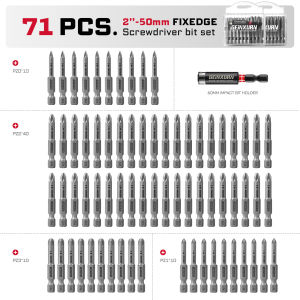 Geinxurn 71Pcs Fixedge Screwdriver Bit Set 2 "#0#1#2#3 Pozidriv Magnetic S2 Steel Bits Tips with Bit Holder for Home Repair Diy