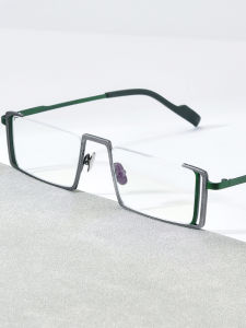 FONEX กรอบแว่นตาไททาเนียมผู้ชายแว่นสายตาน้ำหนักเบาย้อนยุคสำหรับผู้หญิงแว่นตาสี่เหลี่ยมวินเทจขนาดเล็กครึ่งขอบกึ่งไร้ขอบสไตล์ญี่ปุ่น85780