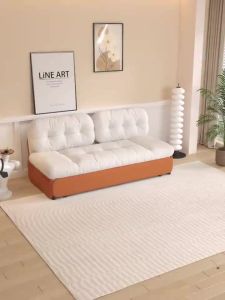 Folding Sofa Bed With Storage Leather Fiber Cream Sofa Living Room Small Apartment Sofa Bed Foldable Dual-Purpose Rental House