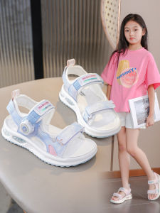 Girls Summer Sandals Button Design Soft Bottom Anti-Slip Beach Shoes Korean Style Synthetic Leather And Fabric Upgraded Version