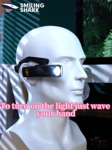 Smiling shark td0220 led head lamp 5Mode Type-C rechargeable with sensor induction headlight white red light Outdoor Fishing light waterproof work cycle running lighting