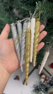 NUVOX 20PCS Twisted Icicle Ornament Christmas Tree Glitter Spiral Strip Hangings for Holiday Party Wedding Accessories 5.1 Inch (Silver/Red/Gold/White)