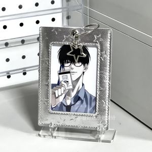 Silver Star Leather Card Holder Ins Style 3 Inch Instant Photo Storage Protection Case Keychain Business Card Organizer