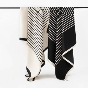 90X90Cm Silk Scarf Nordic Simple Striped Silk Scarf Square Scarf Scarf Shawl Syal Kepala Syal Tas Silk Syal Sutra Syal Persegi Wanita Korea Fashion