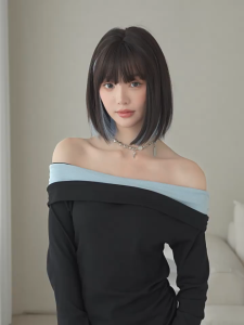 TSE Short Straight Collarbone Bob Wig Earloop Highlights with Straight Bangs D-123