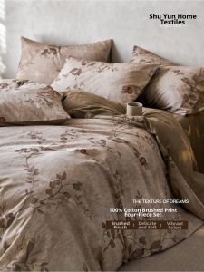 Natural Floral Design Cotton Brushed Four Piece Bedding Set